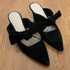 Botkier Black Women's Pina Bow Accented Suede Kitten Heel Mules US 8